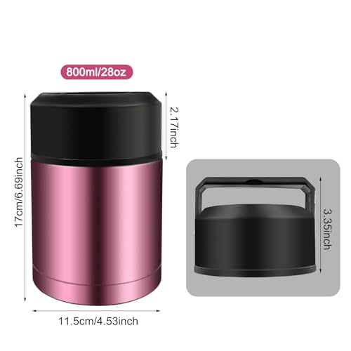 28oz Soup Thermos, Stainless Steel Thermos for Hot Food, Wide Mouth Food Thermos Jar, Insulated Lunch Container Leak Proof Vacuum Thermal Flask(rosered) - color: rosered-28oz