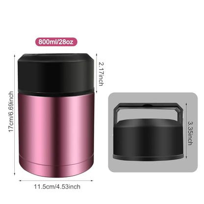 28oz Soup Thermos, Stainless Steel Thermos for Hot Food, Wide Mouth Food Thermos Jar, Insulated Lunch Container Leak Proof Vacuum Thermal Flask(rosered) - color: rosered-28oz