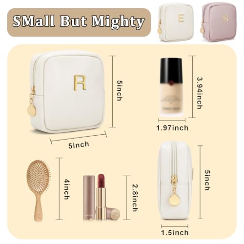 Personalized Birthday Gifts for Women - Initial Makeup Bag Set Travel Toiletry Bag Cosmetic Bags Soft Waterproof PU Leather Makeup Pouch Travel Essentials (R, 1pc Beige) - size: 1pc Beige, style: R