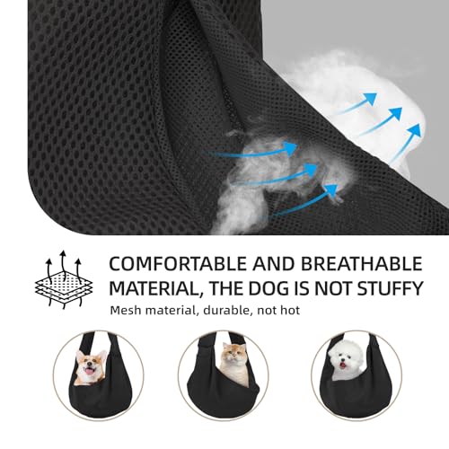 Dog Carrier Sling, Ventilated Breathable Dog Sling Carrier for Small Dogs & Cats, Hands-Free Puppy Carrier Sling for Travel, Comfortable Pet Sling Bag - color: Breathable black