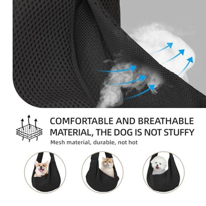 Dog Carrier Sling, Ventilated Breathable Dog Sling Carrier for Small Dogs & Cats, Hands-Free Puppy Carrier Sling for Travel, Comfortable Pet Sling Bag - color: Breathable black