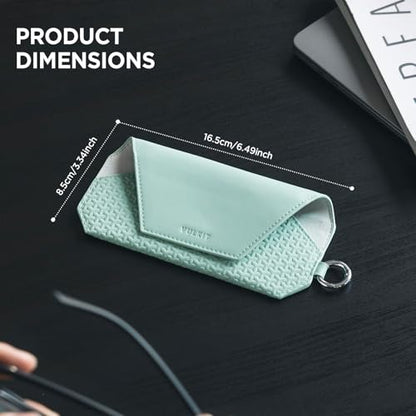 VULKIT Portable Leather Eye Glasses Case for Women & Men, Slim Sunglass Case, Unisex Eyeglass Case - color: Mint Green