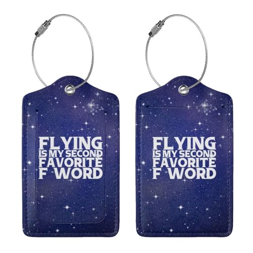 Flying is My Second Favorite F Word Set of 2 Durableleather Luggage Tags Stylish Travel Gear Men Women