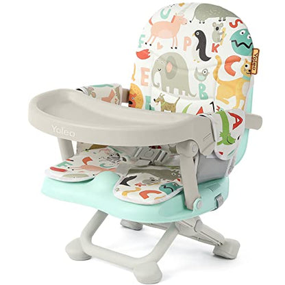 YOLEO Baby High Chair Booster Seat for Dining Table, Foldable High Chairs with Adjustable Heights, Travel Booster Seat with Removable Tray - color: Green, size: With Cushion
