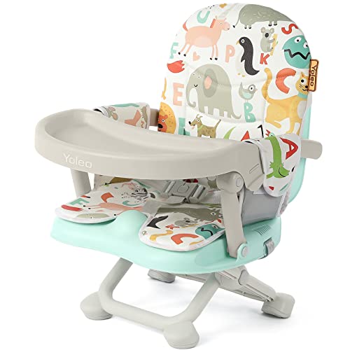 YOLEO Baby High Chair Booster Seat for Dining Table, Foldable High Chairs with Adjustable Heights, Travel Booster Seat with Removable Tray - color: Green, size: With Cushion