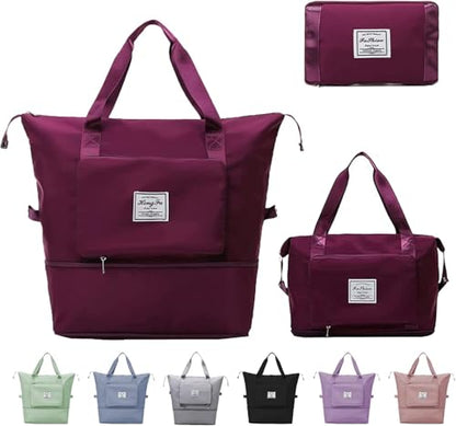 Large Capacity Travel Bag, Expandable Duffel Bag-Water-Resistant Foldable Carry-On with Wet/Dry Compartments | Large Capacity Travel Bag for Gym, Weekends & Overnight Trips（Fuchsia） - color: Red