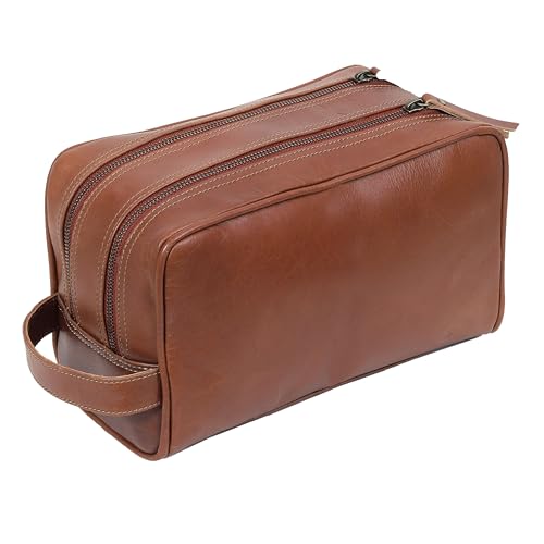 VC VINTAGE COUTURE Leather Toiletry Bag for Men Extra Large Leather Men's Toiletry Bag for Traveling Real Leather Dopp Kit for Men Leather Shaving Bag for Travel - color: Tan Brown, style: Men's Toiletry Bag 2