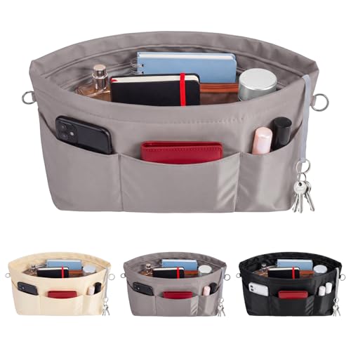 VANCORE Purse Organizer Insert for Handbags,Tote Bag Organizer Insert with Zipper Bag,Premium Handbag Organizer Inside Liner for Women - color: Light Grey, size: X-Small