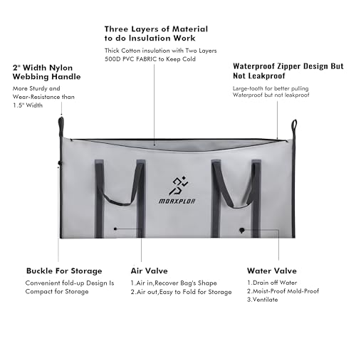 MORXPLOR Insulated Fish Cooler Bag for Fishing 41x17 47x17In 50x20In 60x24 72x30 80X40 Inches,Large Insulated Fish Kill Bag,Fishing Catch Bag Cooler with Water-resistant Zipper - color: 80inch Light Grey