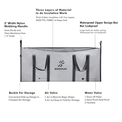 MORXPLOR Insulated Fish Cooler Bag for Fishing 41x17 47x17In 50x20In 60x24 72x30 80X40 Inches,Large Insulated Fish Kill Bag,Fishing Catch Bag Cooler with Water-resistant Zipper - color: 80inch Light Grey