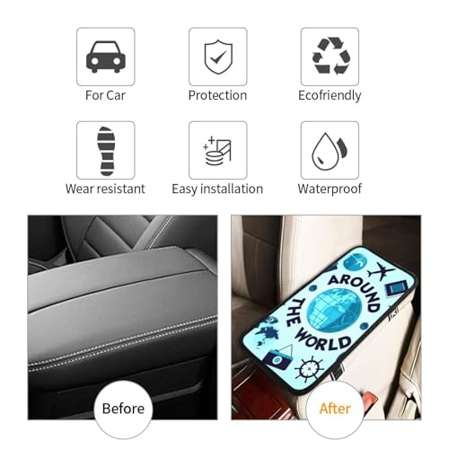 Travelling on Airplane 2 Print Car Center Console Cover Universal Neoprene Car Armrest Storage Box Decoration Protector Pad for Car Truck SUV, Interior Accessories