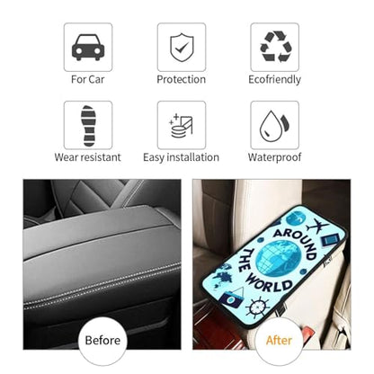 Travelling on Airplane 2 Print Car Center Console Cover Universal Neoprene Car Armrest Storage Box Decoration Protector Pad for Car Truck SUV, Interior Accessories