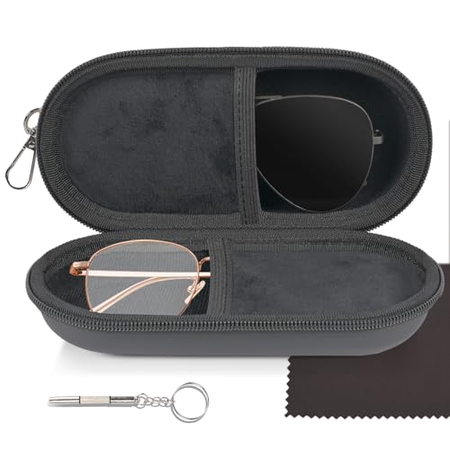 Double Glasses Case,Dual Eyeglasses & Sunglasses Organizer with Clip Zipper Closure for Travel 2 Pairs Storage Box - color: Black