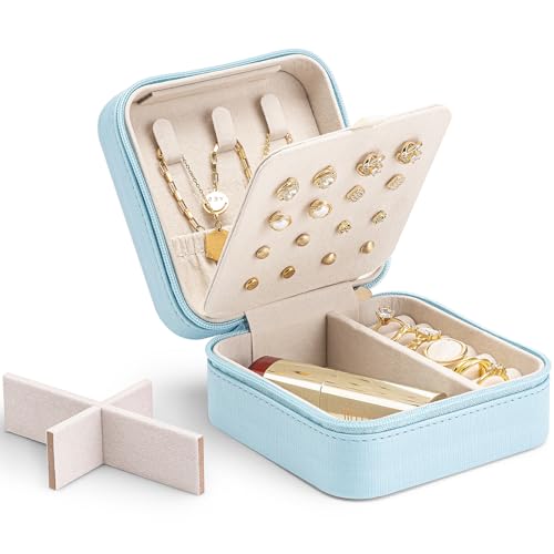 VLANDO Travel Jewelry Case, Bridesmaid Gift for Women - Small Travel Jewelry Box for Girls Women - Blue - color: Blue