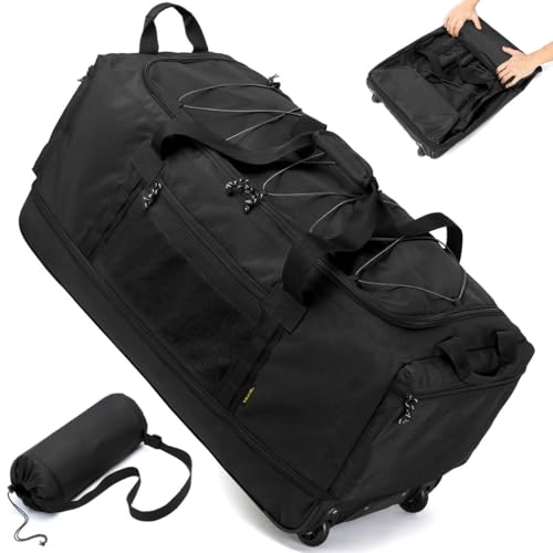 Laripwit Collapsible Duffle Bag with Wheels 130-170L Extra Large Expandable Travel Duffel Bag for Men Women Heavy Duty Military Duffle Bag for Camping Rolling Foldable Carry On Luggage, Black - color: Black