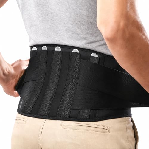 Back Brace for Lower Back Pain Relief, Wide Lumbar Support Belt for Men & Women, 5 Removable Metal Stays, Herniated Disc, Sciatica, Work & Lifting, Breathable Back Support (X-Large 45"-50.9") - size: X-Large