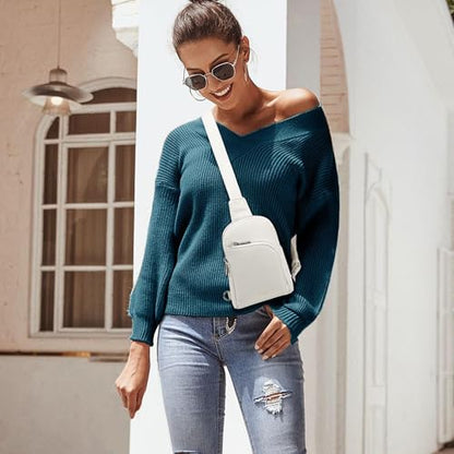 INICAT RFID Blocking Sling Bag, Anti Theft Crossbody Bag for Women Compact Travel Purses Leather - color: White
