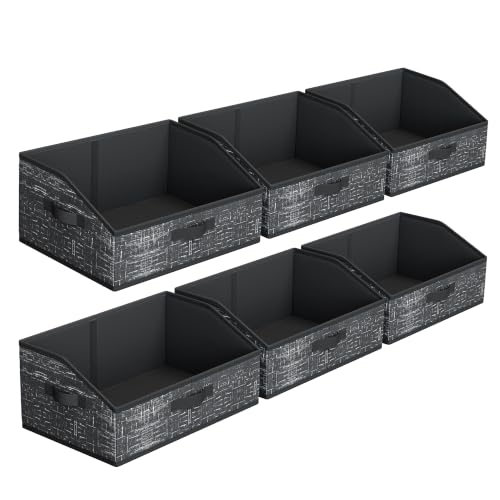 SONGMICS Set of 6 Storage Baskets, Foldable Storage Bins with Removable Dividers, Fabric Boxes, 15.7 x 11.8 x 7.9 Inches, Closet Organizers, 3 Handles, for Living Room, Ink Black URFB0140B01 - color: Ink Black, size: 6 Pack(11.8"L x 7.9"W x 15.7"H)