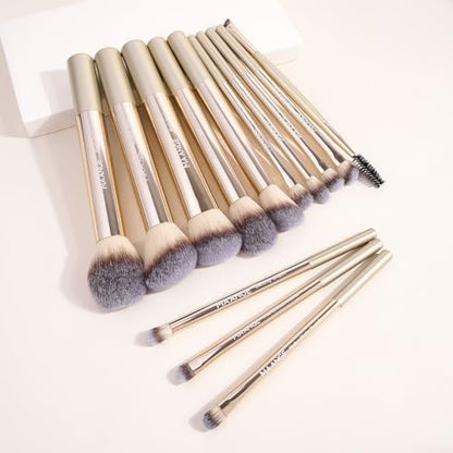 MAANGE 13 PCS Makeup Brushes Professional Make Up Brushes Premium Synthetic Powder Concealers Brushes Travel Makeup Brush Set with Case (Champagne) - color: Champagne