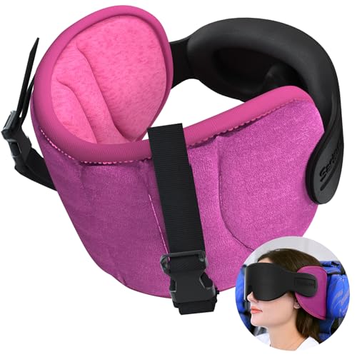 SARISUN Travel Pillows for Airplanes, Airplane Pillow for Long Flight, Airplane Head Strap with Eye Mask for Sleep, Travel Neck Pillow for Car Road Trip, 360° Support Headrest, Stop Bobblehead, Pink - color: Pink