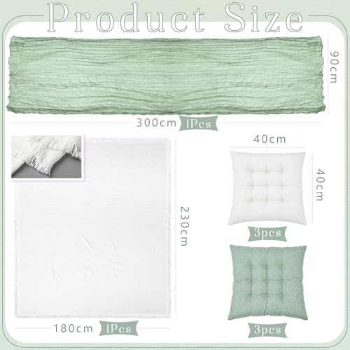 Extra Large Outdoor Picnic Blanket with Table Runner and Floor Pillow Cushion for Picnic Wedding Birthday Baby Shower Backyard(91 x 71'',Sage Green,White,6-Person) - color: Sage Green,white