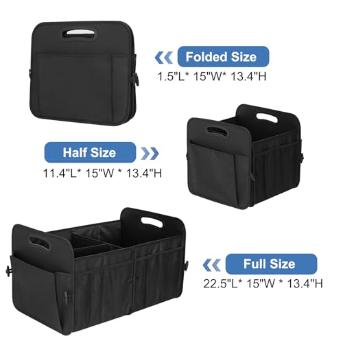 Trunk Organizer, Collapsible Waterproof Multi-Functional car Trunk Grocery Organizer Storage for SUVs & Sedans, Car Accessories for Women/Men, 3 Compartments - color: Black, size: Large