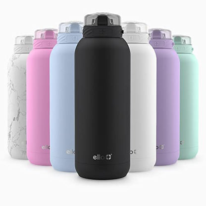 Ello Cooper 18oz Kids Stainless Steel Water Bottle with Straw and Carry Handle, Double Walled and Vacuum Insulated Metal, Leak Proof Locking Lid with Soft Silicone Spout, Reusable, BPA Free, Black - color: Black, size: 18 Ounces