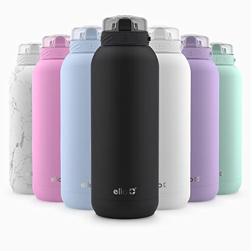 Ello Cooper 18oz Kids Stainless Steel Water Bottle with Straw and Carry Handle, Double Walled and Vacuum Insulated Metal, Leak Proof Locking Lid with Soft Silicone Spout, Reusable, BPA Free, Black - color: Black, size: 18 Ounces