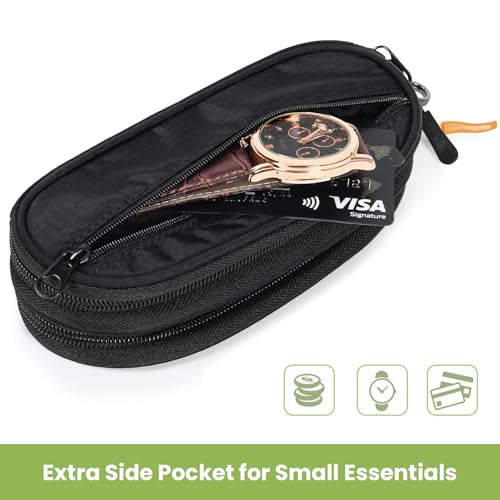 Double Eyeglasses Case Soft Portable Zipper Sunglasses Pouch with Keychain Clip for Men Women - color: Black With Side Pocket