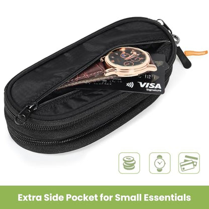 Double Eyeglasses Case Soft Portable Zipper Sunglasses Pouch with Keychain Clip for Men Women - color: Black With Side Pocket