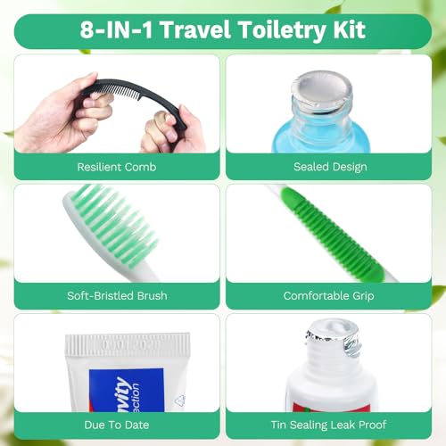 10 Set Personal Care Travel Toiletries Sets Bulk,8-IN-1 Disposable Toothbrushes with Toothpaste and Floss,Mouthwash,Comb,Soap,Cover,Zip Bag Toiletry Travel Toothbrush Kit for Homeless,Hotel,Charity