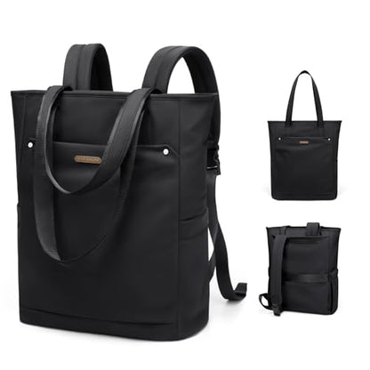 Convertible Laptop Backpack for Women Men Carry on Tote Backpack Teacher Bookbag for College Work Nurse Travel Leisure,16 Inch,Black - color: Black