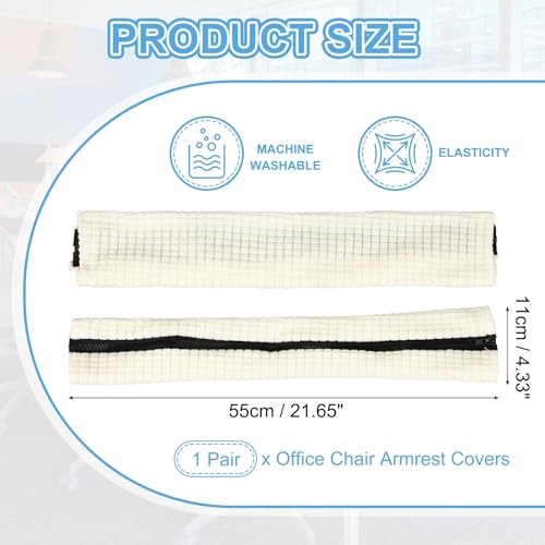PATIKIL 22x4.3 in Office Chair Armrest Covers, 1 Pair Office Chair Arm Covers Long Computer Chairs Arm Rest Cover with Zipper Removable Rest Slipcover Hand Rest Protector, Natural White - color: Natural White, size: 22"