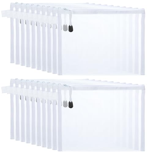 OZY 20Pieces Nylon Mesh Cosmetic Bags Zippered,Portable Organizing Pouches for Travel,Toiletries Bag for Women and Men (A5 White) - color: A5 White