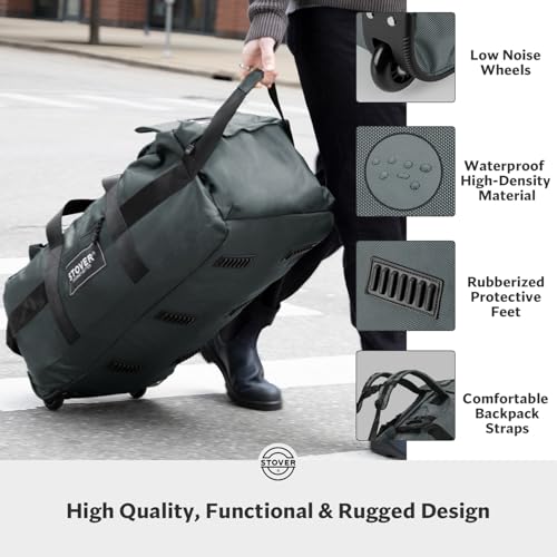 STOVER 45/80/100L Rolling Duffel Bag with Wheels, Large Durable Travel Duffle + Toiletry Bag, Heavy Duty, Packable, Foldable with Shoulder Straps- Use as Luggage or Backpack, Men/Women (Grey) - color: Grey