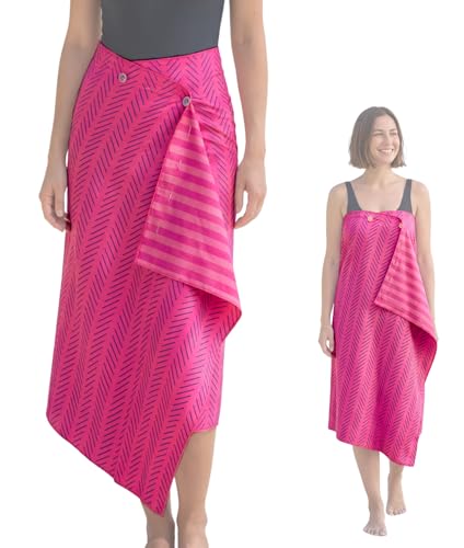 3-in-1 Wearable Beach Wrap & Lightweight Travel Towel – Sarong with Secure Button Closure, Quick-Dry Sand-Free Microfiber, Adjustable Fit (64”x33”, Fits S–4X), Compact Pool & Beach Essential - color: Pink - Blue Lines