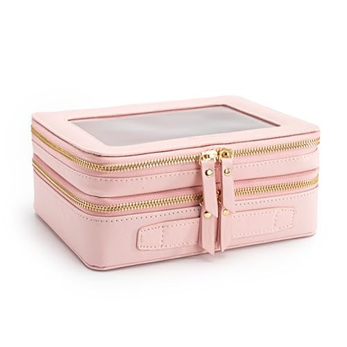 Aveniee XL Clear Makeup Organizer,Double Layer Travel Cosmetic Case with Brush Holder & Zippered Compartments,Big Toiletry Bag for Travel Accessories,2 Layers Large,Pink - color: Pink, style: Dual Layer Large