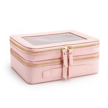 Aveniee XL Clear Makeup Organizer,Double Layer Travel Cosmetic Case with Brush Holder & Zippered Compartments,Big Toiletry Bag for Travel Accessories,2 Layers Large,Pink - color: Pink, style: Dual Layer Large