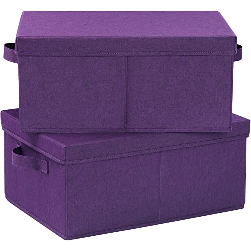 HOONEX Storage Bins with Lids for Organizing, Pack of 2, Storage Boxes with 2 Carry Handles and Sturdy Heavy Cardboard, 16.5" L x 11.8" W x 7.5" H for Shoes, Books, Clothes, Nursery, Dark Purple - color: Dark Purple