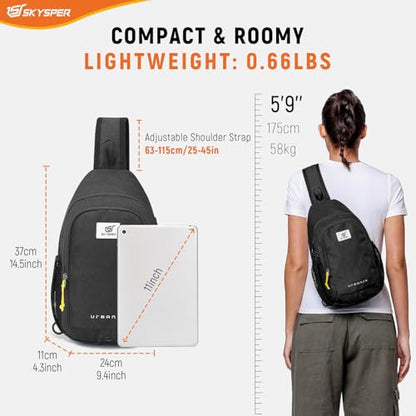 SKYSPER Sling Bag Anti Theft Crossbody Bag RFID Lightweight Travel Shoulder Chest Bag for Hiking Walking - color: Black