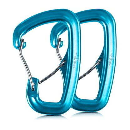 Heavy Duty Carabiner Clip Hook 8KN (1763 lbs), 2 PCS Ultra-Light Aluminum Caribeaners with Double Door D Ring Shape, for Hammock, Camping, Hiking, Backpacking, Dog Leash, Keychain Clip - style: 2#Lake Blue-2pc