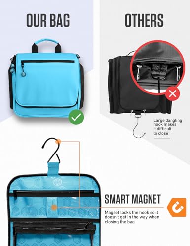 VENTURE 4TH Hanging Travel Toiletry Bag for Women & Men – Large Toiletry Organizer with 18 Compartments, Removable TSA Pouch, Travel Wash Bag for Toiletries, Makeup & Shaving Kit (Light Blue) - color: Tiffany Blue