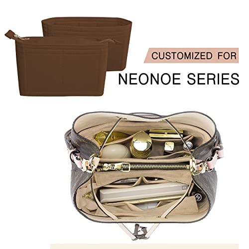 Felt Tote Bag organizer with Zipper Small Purse Organizer Insert With 2 Packs fits NeoNoe Noé Series perfectly - color: Brown