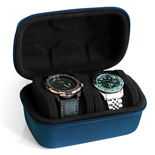 watch box organizer for men or Women 2 watch travel case Portable Storage watch display holder for Wristwatches and Smart Watches up to 58mm(Blue（2 slot）) - color: Blue（2 slot）
