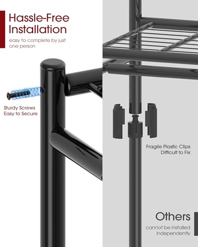 Sakugi Clothes Rack - 33.0" x 12.2" x 79.5" Clothing Rack with Shelves & Wheels, Multi-Functional Wardrobe Closet with Hooks, Sturdy Metal Garment Rack for Bedroom, Laundry, Balcony (Black) - color: Black, size: Large