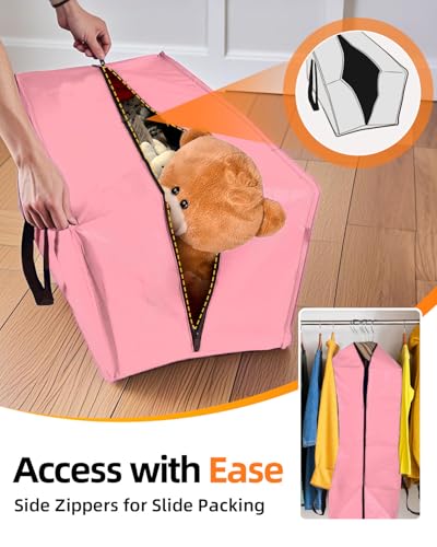 6 Pack Extra Large Moving Bags, Heavy Duty Packing Bags with Zippers and Handles for Space Saving, Clothes Storage, College Essentials, Travel, Pink