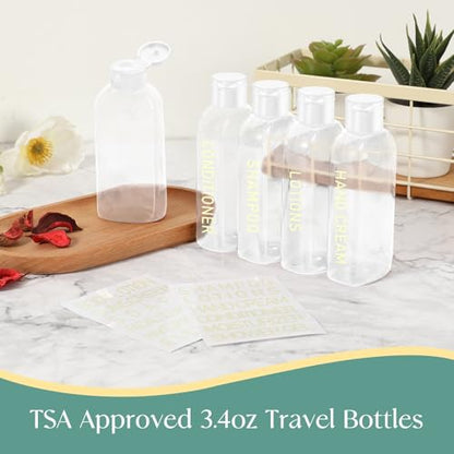 Travel Shampoo Bottles 5 pcs 3.4oz TSA Approved Travel Bottles for Toiletries Travel Size Bottles Leak Proof Empty Lotion Containers with Flip Cap Small Plastic Squeeze Bottlesp-Clear - color: Clear