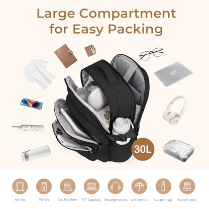 CLUCI 17.3 Inch Laptop Backpack for Women, Anti Theft Travel Backpack, Puffer Quilted Work Backpack, Water Resistant College Bookbag, Carry on backpack with RFID (Black) - color: Black