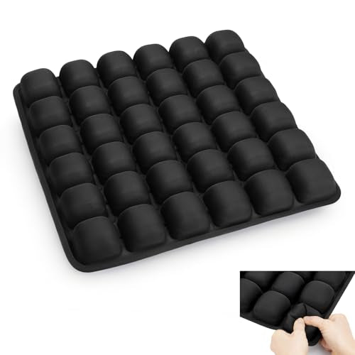 Inflatable Seat Cushion with Built-in Pump - Airplane Seat Cushion for Long Flights, 17" x 17" Inflated Size for Pressure Relief, Fits Stadium Bleachers, Hard Wooden & Folding Chairs
