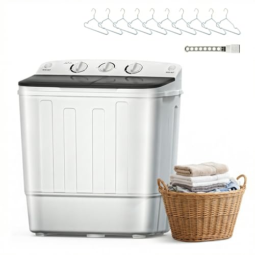 DOGHLY Portable Washing Machine, 18lbs Compact Laundry Washer, Free Drying Rack & 10 Hangers, 11lbs Wash & 7lbs Spin Dry, Twin Tub Mini Washing Machine for Dorm, RV, Camping, Apartment - color: Black, size: 18lbs